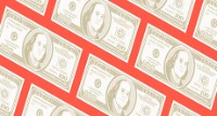 $100 bills on a red background